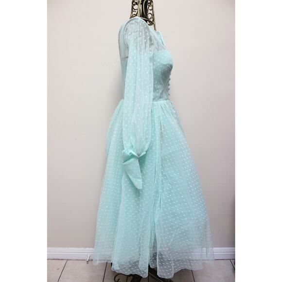 Teuta Matoshi Mint Green Swiss Dot Tulle Dress Size 12 - Picture 4 of 7